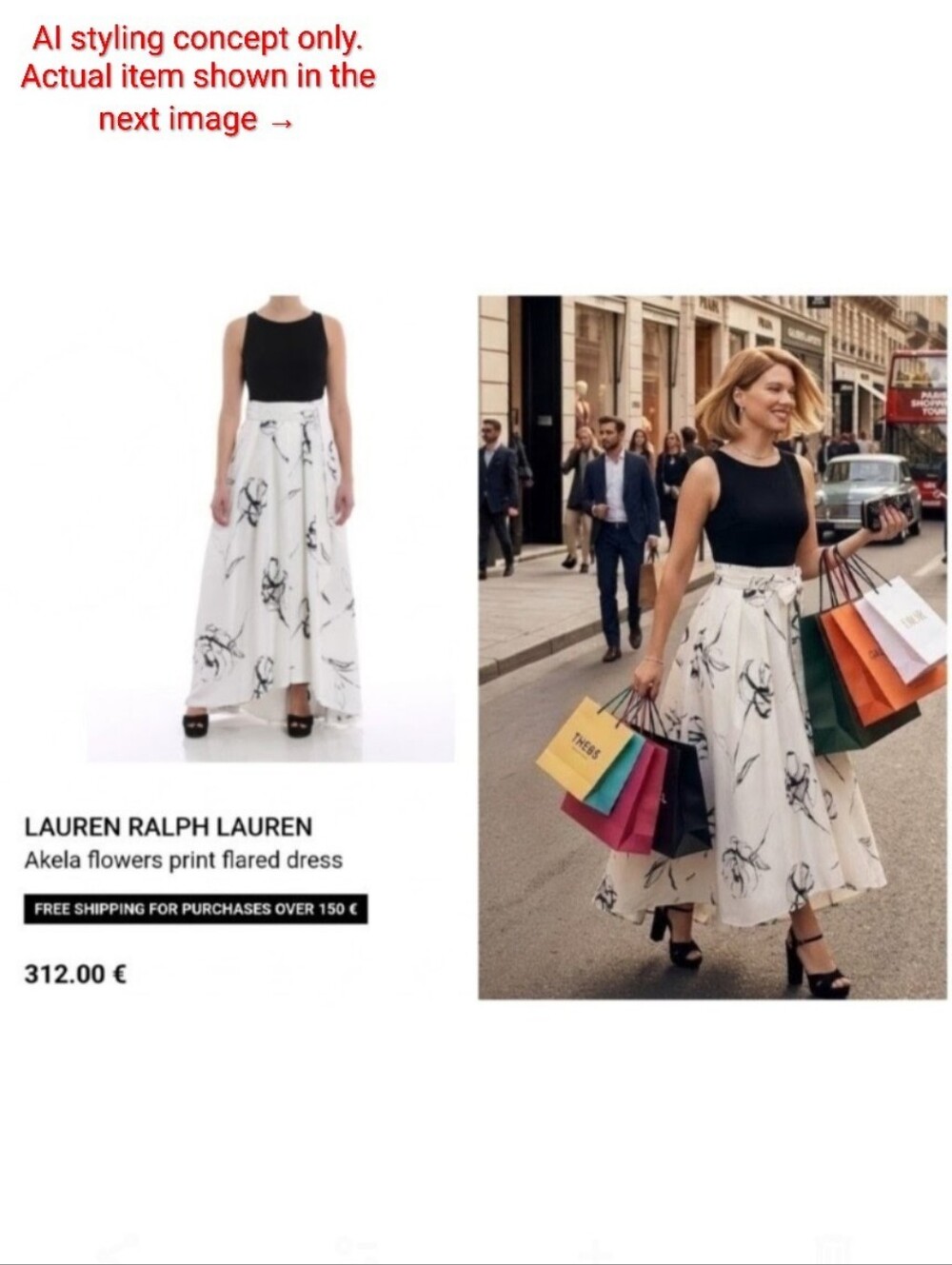 Lauren Ralph Lauren Black & White Floral Print Maxi Dress